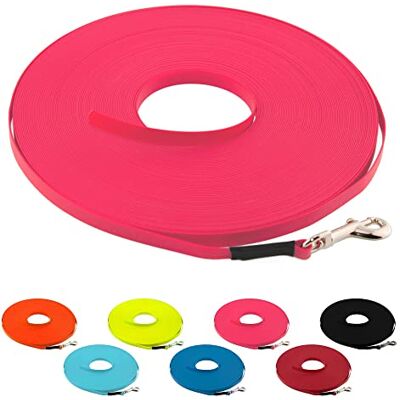 LENNIE Ultraleichte BioThane Schleppleine für Hunde bis 5kg, 8m lang, ohne Handschlaufe, Neon-Pink, genäht, 9 mm LENNIE Ultraleichte BioThane Schleppleine für Hunde bis 5kg, 8m lang, ohne Handschlaufe, Neon-Pink, genäht, 9 mm