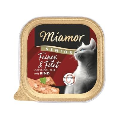 Miamor Feines & Filet Senior Nassfutter für ausgewachsene Katzen mit Hellen Filetstückchen. Fettarmes Ergänzungsfutter in der Schale ohne künstliche Zusätze 16x100g Geflügel Pur & Rind Miamor Feines & Filet Senior Nassfutter für ausgewachsene Katzen mit Hellen Filetstückchen. Fettarmes Ergänzungsfutter in der Schale ohne künstliche Zusätze 16x100g Geflügel Pur & Rind