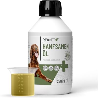 ReaVET kaltgepresstes Hanfsamenöl 250ml für Hunde & Katzen – 100% reines Barf-Öl ohne Zusätze – Naturreines Futteröl & Ergänzungsfuttermittel zur täglichen Fütterung ReaVET kaltgepresstes Hanfsamenöl 250ml für Hunde & Katzen – 100% reines Barf-Öl ohne Zusätze – Naturreines Futteröl & Ergänzungsfuttermittel zur täglichen Fütterung