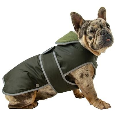 Ancol Heritage Wax Hundemantel aus Baumwolle, wasserdichte Fleece-gefütterte Haustierjacke mit Brustschutz und elastischem Hals, reflektierende Kanten, Welpenbekleidung, Größe S/M Ancol Heritage Wax Hundemantel aus Baumwolle, wasserdichte Fleece-gefütterte Haustierjacke mit Brustschutz und elastischem Hals, reflektierende Kanten, Welpenbekleidung, Größe S/M