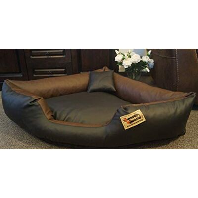 Hundebettenmanufaktur Hundebett Eckbett Hundesofa Schlafplatz Kunstleder Canto (130 cm X 130 cm, Schwarz Braun) Hundebettenmanufaktur Hundebett Eckbett Hundesofa Schlafplatz Kunstleder Canto (130 cm X 130 cm, Schwarz Braun)