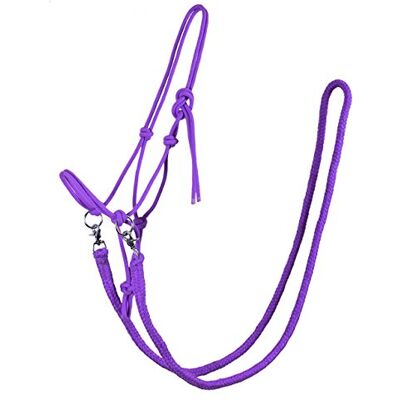 QHP Knotenhalfter mit Zügel für Bodenarbeit – Robustes 10 mm Seil – Verstellbare Passform – Farbe Lila QHP Knotenhalfter mit Zügel für Bodenarbeit – Robustes 10 mm Seil – Verstellbare Passform – Farbe Lila