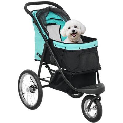 PawHut Hundewagen Jogger Klappbar für Kleine Hunde & Katzen 10 kg Türkis Hundebuggy, Katzenbuggy, 3 Große Gummiräder, Kissen, Netzfenstern, Aufbewahrungskorb, Katzenwagen mit Sicherheitsleinen PawHut Hundewagen Jogger Klappbar für Kleine Hunde & Katzen 10 kg Türkis Hundebuggy, Katzenbuggy, 3 Große Gummiräder, Kissen, Netzfenstern, Aufbewahrungskorb, Katzenwagen mit Sicherheitsleinen