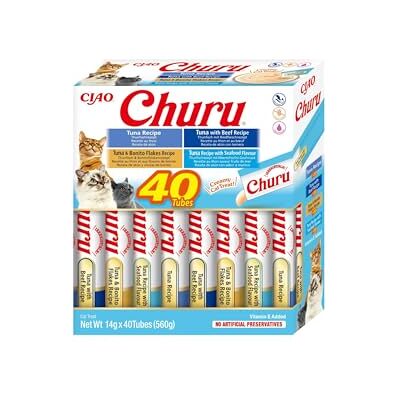 INABA Churu Variety Box Katzen Leckerlies mit 100% natürliches Fleisch, Creamy Cat Treats, Getreidefrei, Zuckerfrei, Kalorienarm Schleckies 40 x 14 g, Beste Leckerlis für empfindliche Katzen INABA Churu Variety Box Katzen Leckerlies mit 100% natürliches Fleisch, Creamy Cat Treats, Getreidefrei, Zuckerfrei, Kalorienarm Schleckies 40 x 14 g, Beste Leckerlis für empfindliche Katzen