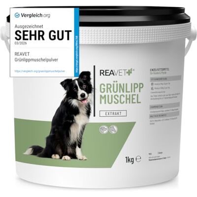 ReaVET TESTURTEIL SEHR GUT 2026 Grünlippmuschel Extrakt Pulver 1kg für Hunde & Pferde I Grünlippmuschelpulver Hund hochdosiert I nach behandelter Arthrose, Arthritis Barf Futterzusatz ReaVET TESTURTEIL SEHR GUT 2026 Grünlippmuschel Extrakt Pulver 1kg für Hunde & Pferde I Grünlippmuschelpulver Hund hochdosiert I nach behandelter Arthrose, Arthritis Barf Futterzusatz