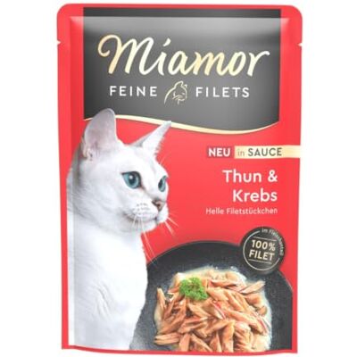 Miamor Feine Filets Ergänzungsfutter für Katzen, getreidefrei & fettarm Filet in Sauce 24x100g Thunfisch + Krebs Miamor Feine Filets Ergänzungsfutter für Katzen, getreidefrei & fettarm Filet in Sauce 24x100g Thunfisch + Krebs