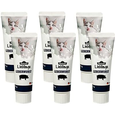 Dehner Katzensnack, Leckerli Leberwurst zuckerfrei, Lebensmittelqualität, in Tube, 6 x 75 g (450 g) Dehner Katzensnack, Leckerli Leberwurst zuckerfrei, Lebensmittelqualität, in Tube, 6 x 75 g (450 g)