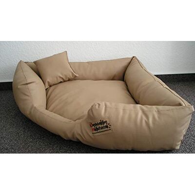 Hundebettenmanufaktur Hundebett Eckbett Hundesofa Schlafplatz Kunstleder Canto (80 cm X 80 cm, Beige) Hundebettenmanufaktur Hundebett Eckbett Hundesofa Schlafplatz Kunstleder Canto (80 cm X 80 cm, Beige)