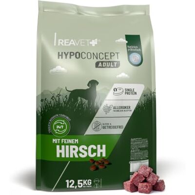 ReaVET HYPOCONCEPT Hundetrockenfutter Hirsch – Single-Protein Rezeptur 12,5kg I Getreidefrei & ohne Zucker Trockenfutter für alle Hunde & Rassen, auch für Sensible Hunde & Allergikerfreundlich ReaVET HYPOCONCEPT Hundetrockenfutter Hirsch – Single-Protein Rezeptur 12,5kg I Getreidefrei & ohne Zucker Trockenfutter für alle Hunde & Rassen, auch für Sensible Hunde & Allergikerfreundlich