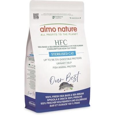 Almo Nature HFC Our Best Adult Sterilized Trockenfutter für sterilisierte Katzen Wolfsbarsch & Seebrasse Zur Gewichtskontrolle, Lebensmittelqualität, Glutenfrei 1,2kg Almo Nature HFC Our Best Adult Sterilized Trockenfutter für sterilisierte Katzen Wolfsbarsch & Seebrasse Zur Gewichtskontrolle, Lebensmittelqualität, Glutenfrei 1,2kg
