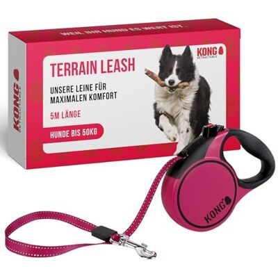 KONG ausrollbare Hundeleine in 5m Länge I Für große Hunde bis 50kg I Größe L I Hochwertige Rollleine mit Break & Lock System in pink I komfortable Leine mit Softgriff & reflektierendem Gurt KONG ausrollbare Hundeleine in 5m Länge I Für große Hunde bis 50kg I Größe L I Hochwertige Rollleine mit Break & Lock System in pink I komfortable Leine mit Softgriff & reflektierendem Gurt