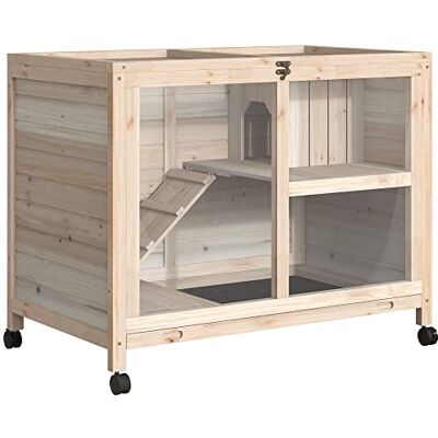 PawHut Kaninchenstall aus Holz 2 Etagen für Innen 91,5 x 53,3 x 73 cm Natur PawHut Kaninchenstall aus Holz 2 Etagen für Innen 91,5 x 53,3 x 73 cm Natur