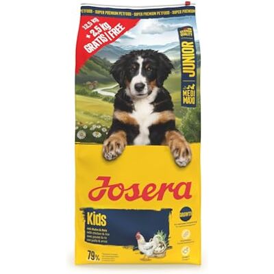 Josera Kids (1 x 12,5 + 2,5 kg) Junior Premium Trockenfutter mit Huhn & Reis für wachsende größere Hunde zur Aufzucht & optimalen Versorgung größerer Welpen ab der 6. Woche glutenfrei 15 kg Josera Kids (1 x 12,5 + 2,5 kg) Junior Premium Trockenfutter mit Huhn & Reis für wachsende größere Hunde zur Aufzucht & optimalen Versorgung größerer Welpen ab der 6. Woche glutenfrei 15 kg
