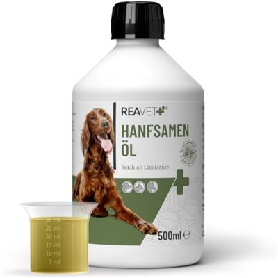ReaVET kaltgepresstes Hanfsamenöl 500ml für Hunde, Katzen & Pferde – 100% reines Barf-Öl ohne Zusätze – Naturreines Futteröl & Ergänzungsfuttermittel zur täglichen Fütterung ReaVET kaltgepresstes Hanfsamenöl 500ml für Hunde, Katzen & Pferde – 100% reines Barf-Öl ohne Zusätze – Naturreines Futteröl & Ergänzungsfuttermittel zur täglichen Fütterung
