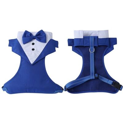 Haodream Hundegeschirr mit Fliege für Welpen mit Sicherung, Navy Blue S Hochzeits Smokinganzug mit atmungsaktivem Stoff für kleine Rassen und leicht laufende, bequeme Welpen Haodream Hundegeschirr mit Fliege für Welpen mit Sicherung, Navy Blue S Hochzeits Smokinganzug mit atmungsaktivem Stoff für kleine Rassen und leicht laufende, bequeme Welpen