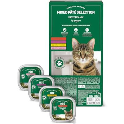 Amazon Nassfutter für Katzen, Pastete Gemischt, 100g, 32er-Pack Amazon Nassfutter für Katzen, Pastete Gemischt, 100g, 32er-Pack