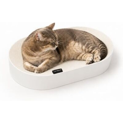 LucyBalu ® SCRATCHBED Kratzbett XXL Wellpappe – Weiß Kartonbett und Kratzbrett in einem, oval, sehr stabil, für lange Kratz-Sessions LucyBalu ® SCRATCHBED Kratzbett XXL Wellpappe – Weiß Kartonbett und Kratzbrett in einem, oval, sehr stabil, für lange Kratz-Sessions