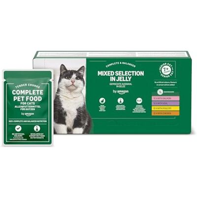 Amazon by Katzenfutter, nass, für ältere Katzen, Gemischte Auswahl in Gelee, 4.8kg (48 Beutel mit 100g) Amazon by Katzenfutter, nass, für ältere Katzen, Gemischte Auswahl in Gelee, 4.8kg (48 Beutel mit 100g)