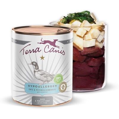 Terra Canis Ente, Hypoallergen Nassfutter für Hunde, 800g 100% Lebensmittelqualität aller Rohstoffe, nur eine tierische Proteinquelle, allergenarm, getreide- und glutenfrei Terra Canis Ente, Hypoallergen Nassfutter für Hunde, 800g 100% Lebensmittelqualität aller Rohstoffe, nur eine tierische Proteinquelle, allergenarm, getreide- und glutenfrei