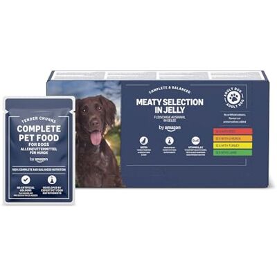 Amazon Alleinfuttermittel für ausgewachsene Hunde, Fleischauswahl in Gelee, 4.8kg (48 Packungen mit 100g) Amazon Alleinfuttermittel für ausgewachsene Hunde, Fleischauswahl in Gelee, 4.8kg (48 Packungen mit 100g)