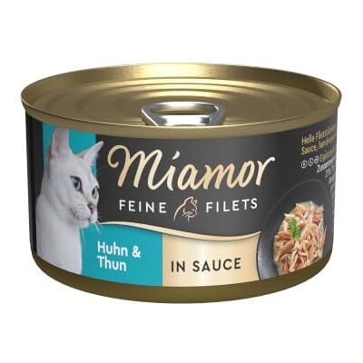 Miamor Feine Filets in Sauce Nassfutter für ausgewachsene Katzen mit Filetstückchen in Sauce. Fettarmes Ergänzungsfutter in der Dose ohne künstliche Zusätze 24x85g Huhn & Thun Miamor Feine Filets in Sauce Nassfutter für ausgewachsene Katzen mit Filetstückchen in Sauce. Fettarmes Ergänzungsfutter in der Dose ohne künstliche Zusätze 24x85g Huhn & Thun