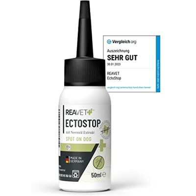 ReaVET EctoStop Spot On Hund 50ml Flohmittel Hund & Zeckenmittel mit Neemöl Extrakt Effektiv gegen Ektoparasiten, Zecken, Flöhen, Milben ReaVET EctoStop Spot On Hund 50ml Flohmittel Hund & Zeckenmittel mit Neemöl Extrakt Effektiv gegen Ektoparasiten, Zecken, Flöhen, Milben