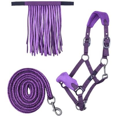 HKM Halfter Set Pferd mit Strick & Fliegenfransen weich gepolstert (Pony) HKM Halfter Set Pferd mit Strick & Fliegenfransen weich gepolstert (Pony)