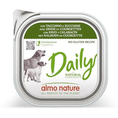 Almo Nature Daily, Nassfutter für Erwachsene Hunde mit Truthahn und Zucchini Packung mit 2,7 kg (9 x 300 g) Almo Nature Daily, Nassfutter für Erwachsene Hunde mit Truthahn und Zucchini Packung mit 2,7 kg (9 x 300 g)