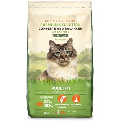 Amazon Getreidefreies Rezept Trockenfutter für Katzen (ausgewachsene Katzen) mit frischem Huhn, 3 kg Amazon Getreidefreies Rezept Trockenfutter für Katzen (ausgewachsene Katzen) mit frischem Huhn, 3 kg