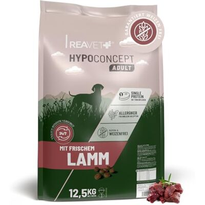 ReaVET HYPOCONCEPT Hundetrockenfutter Lamm – Single-Protein mit Frischfleisch 12,5kg I Weizenfrei & ohne Zucker Trockenfutter für alle Hunde & Rassen, auch für Sensible Hunde & Allergikerfreundlich ReaVET HYPOCONCEPT Hundetrockenfutter Lamm – Single-Protein mit Frischfleisch 12,5kg I Weizenfrei & ohne Zucker Trockenfutter für alle Hunde & Rassen, auch für Sensible Hunde & Allergikerfreundlich