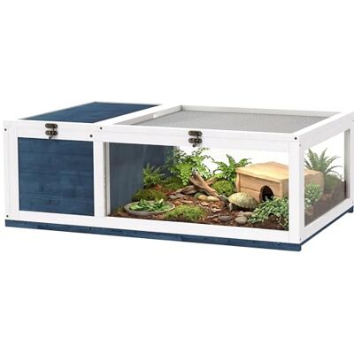 PawHut Schildkrötenhaus aus Holz mit Haupthäusern für Schildkröten Blau Aufklappbare Oberseite, Schildkrötengehege, Outdoor-Reptilienkäfig, Terrarium für Reptilien, Eidechsen, Schlangen PawHut Schildkrötenhaus aus Holz mit Haupthäusern für Schildkröten Blau Aufklappbare Oberseite, Schildkrötengehege, Outdoor-Reptilienkäfig, Terrarium für Reptilien, Eidechsen, Schlangen