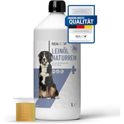 ReaVET Leinöl für Hunde & Pferde 1 Liter I Leinöl Hund Kaltgepresst, Nativ, Reich an Omega 3 & 6 Fettsäuren I Barf-Zusatz, Hochwertiges Barf Öl Hund, Katze, Pferd ReaVET Leinöl für Hunde & Pferde 1 Liter I Leinöl Hund Kaltgepresst, Nativ, Reich an Omega 3 & 6 Fettsäuren I Barf-Zusatz, Hochwertiges Barf Öl Hund, Katze, Pferd