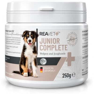 ReaVET Junior Complete für Welpen & Junghunde – Natürliche Rundumversorgung für Knochen, Gelenke, Immunsystem & Vitalität – Mit Grünlippmuschel, Hagebutte & Spirulina – 250 g ReaVET Junior Complete für Welpen & Junghunde – Natürliche Rundumversorgung für Knochen, Gelenke, Immunsystem & Vitalität – Mit Grünlippmuschel, Hagebutte & Spirulina – 250 g