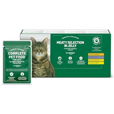 Amazon Katzenfutter, nass, getreidefreies, für ausgewachsene Katzen, Fleischauswahl in Gelee, 4,8 kg (48 Packungen à 100 g) Amazon Katzenfutter, nass, getreidefreies, für ausgewachsene Katzen, Fleischauswahl in Gelee, 4,8 kg (48 Packungen à 100 g)