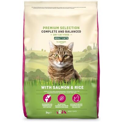 Amazon Katzenfutter für ausgewachsene Katzen, Fein zubereitetes Trockenfutter mit frischem Lachs und Reis, 3 kg (1er-Pack)(Zuvor eine Marke von Lifelong, gleiches Produkt) Amazon Katzenfutter für ausgewachsene Katzen, Fein zubereitetes Trockenfutter mit frischem Lachs und Reis, 3 kg (1er-Pack)(Zuvor eine Marke von Lifelong, gleiches Produkt)