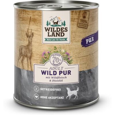WILDES LAND Wild mit Distelöl PUR Adult Nassfutter für Hunde 12 x 800 g WILDES LAND Wild mit Distelöl PUR Adult Nassfutter für Hunde 12 x 800 g