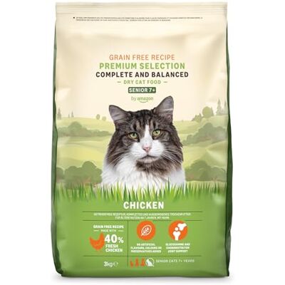Amazon Katzenfutter für ältere Katzen (Senior), Fein zubereitetes Trockenfutter mit frischem Huhn, Getreidefreie Rezeptur, 3 kg (1er-Pack)(Zuvor eine Marke von Lifelong, gleiches Produkt) Amazon Katzenfutter für ältere Katzen (Senior), Fein zubereitetes Trockenfutter mit frischem Huhn, Getreidefreie Rezeptur, 3 kg (1er-Pack)(Zuvor eine Marke von Lifelong, gleiches Produkt)