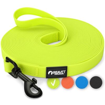 ReaVET Schleppleine für Hunde 15 Meter, Neon Gelb I Robuste & wasserfeste Hundeleine lang I Übungsleine mit Griff, Trainingsleine Laufleine für große & kleine Hunde ReaVET Schleppleine für Hunde 15 Meter, Neon Gelb I Robuste & wasserfeste Hundeleine lang I Übungsleine mit Griff, Trainingsleine Laufleine für große & kleine Hunde