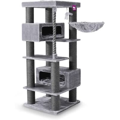 Petrebels XXL Kratzbaum Grosse Katzen Stabil Turnpike 190 cm, Grau für Maine Coon & schwere Katzen, Ø 15 cm dicke Stämme, mit XL Hängematten, Schlafhöhlen, Loungesofa & extra dicke Bodenplatte Petrebels XXL Kratzbaum Grosse Katzen Stabil Turnpike 190 cm, Grau für Maine Coon & schwere Katzen, Ø 15 cm dicke Stämme, mit XL Hängematten, Schlafhöhlen, Loungesofa & extra dicke Bodenplatte
