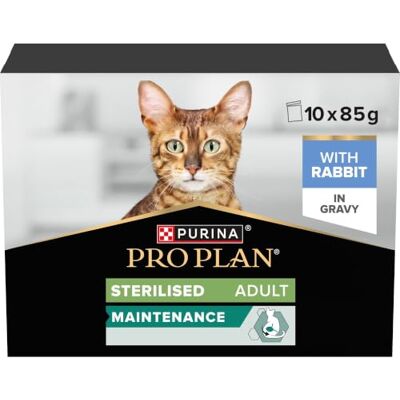 Pro Plan Purina Adult Sterilised Pflege Alleinfuttermittel für ausgewachsene Katzen sterilisiert hilft bei der Erhaltung Einer Guten Harngesundheit in Sauce mit Kaninchen Beutel 10 x 85 Pro Plan Purina Adult Sterilised Pflege Alleinfuttermittel für ausgewachsene Katzen sterilisiert hilft bei der Erhaltung Einer Guten Harngesundheit in Sauce mit Kaninchen Beutel 10 x 85