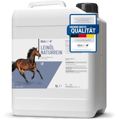 ReaVET Leinöl für Hunde & Pferde 5 Liter I Leinöl Hund Kaltgepresst, Nativ, Reich an Omega 3 & 6 Fettsäuren I Barf-Zusatz, Hochwertiges Barf Öl Hund, Katze, Pferd ReaVET Leinöl für Hunde & Pferde 5 Liter I Leinöl Hund Kaltgepresst, Nativ, Reich an Omega 3 & 6 Fettsäuren I Barf-Zusatz, Hochwertiges Barf Öl Hund, Katze, Pferd