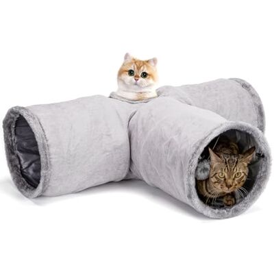 Nobleza Katzentunnel, 3-Wege Faltbar Katzentunnel mit 1 Loch und Katzenspielzeug Ball, T-förmiger Katzenspieltunnel für Katzen, Kaninchen und Meerschweinchen, Grau Nobleza Katzentunnel, 3-Wege Faltbar Katzentunnel mit 1 Loch und Katzenspielzeug Ball, T-förmiger Katzenspieltunnel für Katzen, Kaninchen und Meerschweinchen, Grau