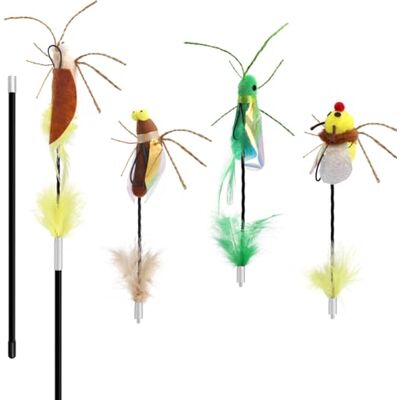 SONGWAY Katzenspielzeug Angel mit Feder Insekten Katzen Angel Set mit 2 Stab und 4 Insekten Ködern Anhänger, Katzenspielzeug Feder, Interaktives Katzenspielzeug für Kätzchen und Katzen SONGWAY Katzenspielzeug Angel mit Feder Insekten Katzen Angel Set mit 2 Stab und 4 Insekten Ködern Anhänger, Katzenspielzeug Feder, Interaktives Katzenspielzeug für Kätzchen und Katzen