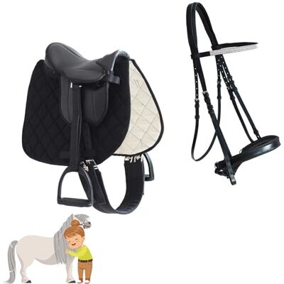 My Sweet Pony ® Kinder Shetty Sattel-Set + Trense in Schwarz für Pony Shetty und Holzpferd Alles enthalten kompletter Sattel + Trense Ideal für erste Reitversuche Sattel DIN geprüft My Sweet Pony ® Kinder Shetty Sattel-Set + Trense in Schwarz für Pony Shetty und Holzpferd Alles enthalten kompletter Sattel + Trense Ideal für erste Reitversuche Sattel DIN geprüft