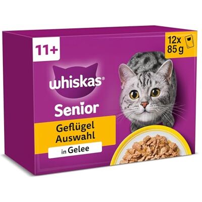 Whiskas Katzen Nassfutter Portionsbeutel in Gelee Multipack 11+ Geflügel Auswahl 4 x 12 x 85 g Whiskas Katzen Nassfutter Portionsbeutel in Gelee Multipack 11+ Geflügel Auswahl 4 x 12 x 85 g