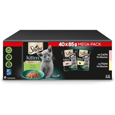 Sheba Katzen Nassfutter für Kitten im Portionsbeutel Feine Vielfalt mit Lachs (MSC) und Huhn in Sauce Multipack 40x85g Sheba Katzen Nassfutter für Kitten im Portionsbeutel Feine Vielfalt mit Lachs (MSC) und Huhn in Sauce Multipack 40x85g