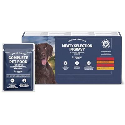 Amazon Alleinfuttermittel für ausgewachsene Hunde, Fleischauswahl in Sauce, 4.8kg (48 Packungen mit 100g) Amazon Alleinfuttermittel für ausgewachsene Hunde, Fleischauswahl in Sauce, 4.8kg (48 Packungen mit 100g)