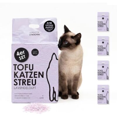 LucyBalu TOFU Katzenstreu Lavendel, 24 l (4 Beutel à 6 l) Pflanzliches Klumpstreu aus Tofu, staubarm, bleibt kaum an den Pfoten LucyBalu TOFU Katzenstreu Lavendel, 24 l (4 Beutel à 6 l) Pflanzliches Klumpstreu aus Tofu, staubarm, bleibt kaum an den Pfoten