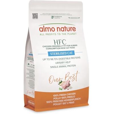 Almo Nature HFC Our Best Adult Sterilized Trockenfutter für sterilisierte Katzen Frisches Huhn Zur Gewichtskontrolle, Lebensmittelqualität, Glutenfrei, Monoprotein 1,2kg Almo Nature HFC Our Best Adult Sterilized Trockenfutter für sterilisierte Katzen Frisches Huhn Zur Gewichtskontrolle, Lebensmittelqualität, Glutenfrei, Monoprotein 1,2kg