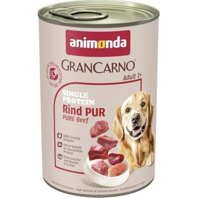 Grancarno animonda Hunde Nassfutter Single Protein Rind pur (6 x 400g), getreidefreies Hundenassfutter ohne Zucker, für ausgewachsene Hunde, mit frischem Rindfleisch und Innereien Grancarno animonda Hunde Nassfutter Single Protein Rind pur (6 x 400g), getreidefreies Hundenassfutter ohne Zucker, für ausgewachsene Hunde, mit frischem Rindfleisch und Innereien